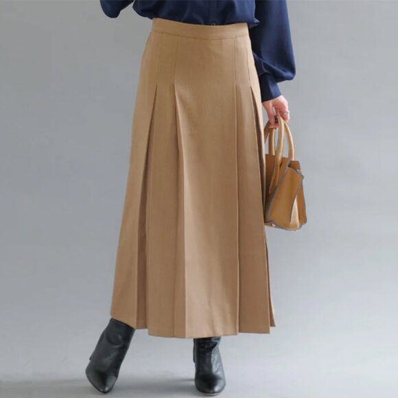 ALFRED SUNG Wool Brown Midi Skirt Pleated Size 14 - Picture 1 of 16